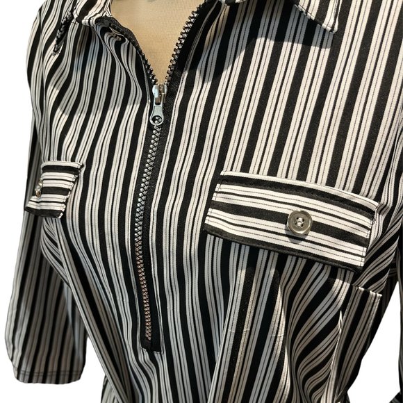 MLLE GABRIELLE Dress Size XL Vertical Stripes Adjustable 3/4 Sleeves - Picture 4 of 12